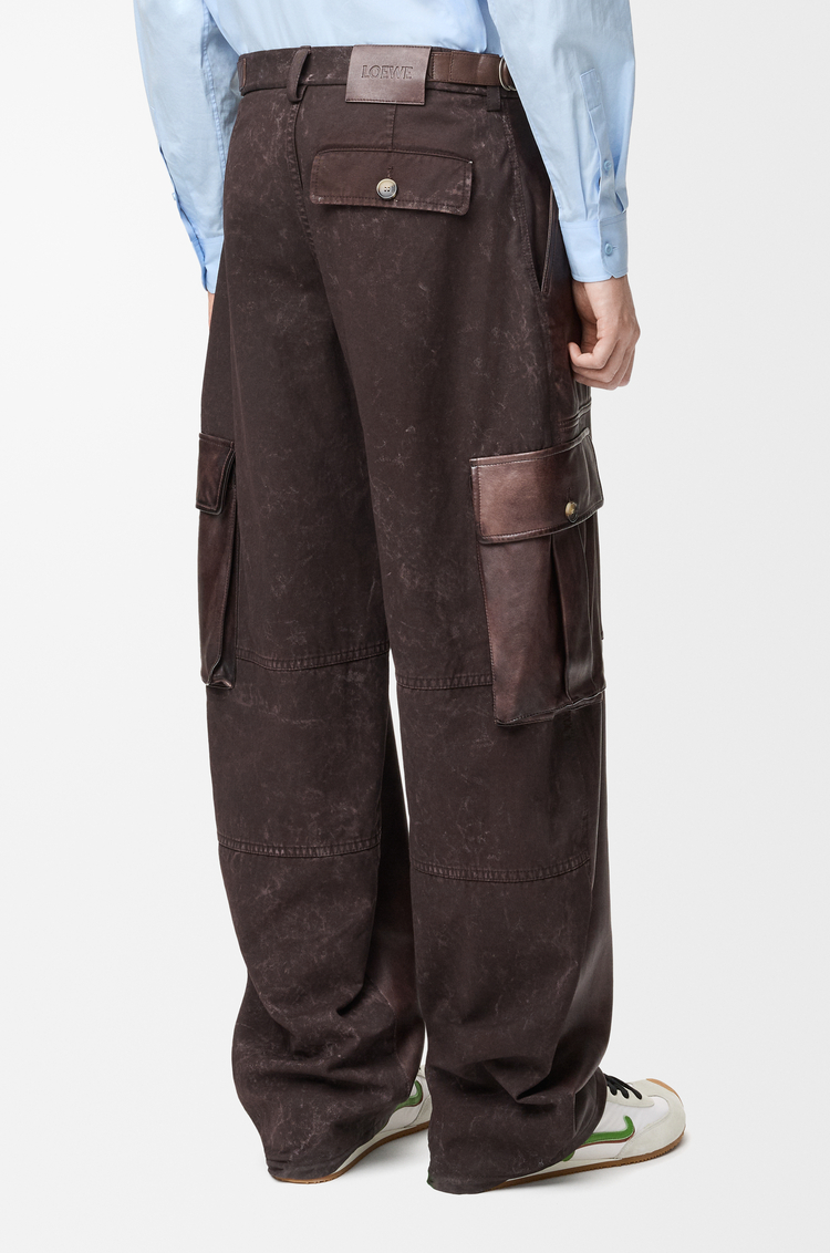 LOEWE Cargo trousers in nappa lambskin and cotton Brown