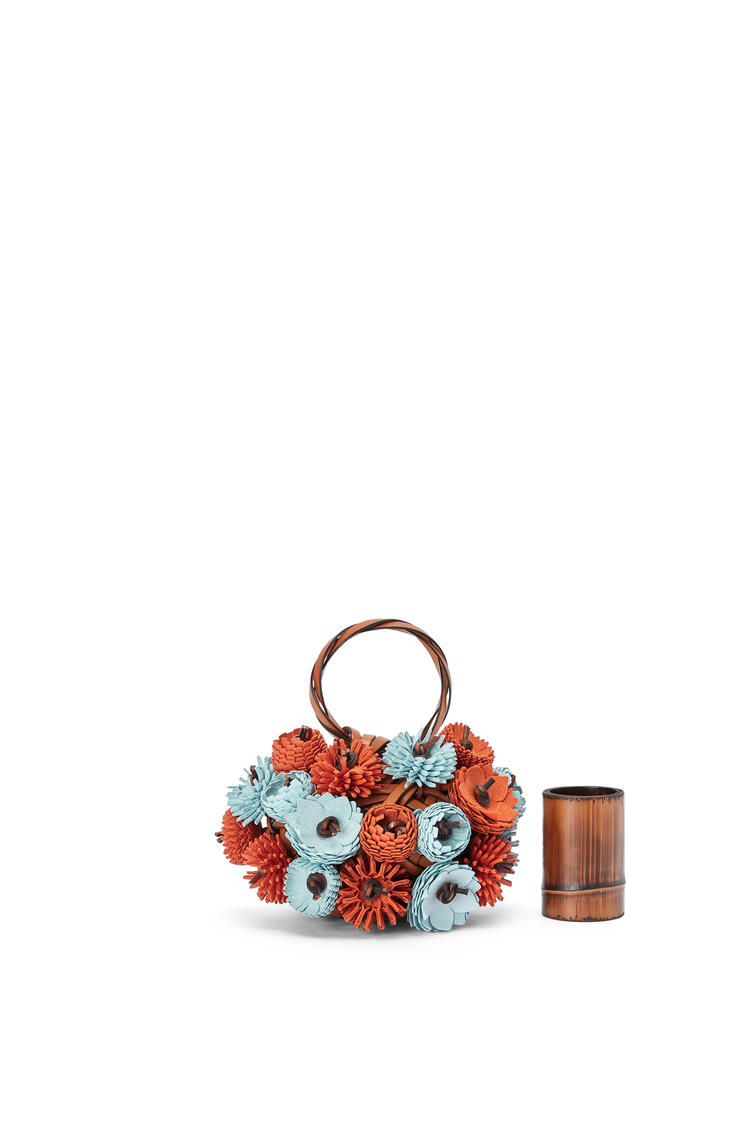 LOEWE Woven nest vase in calfskin and bamboo Tan/Multicolor