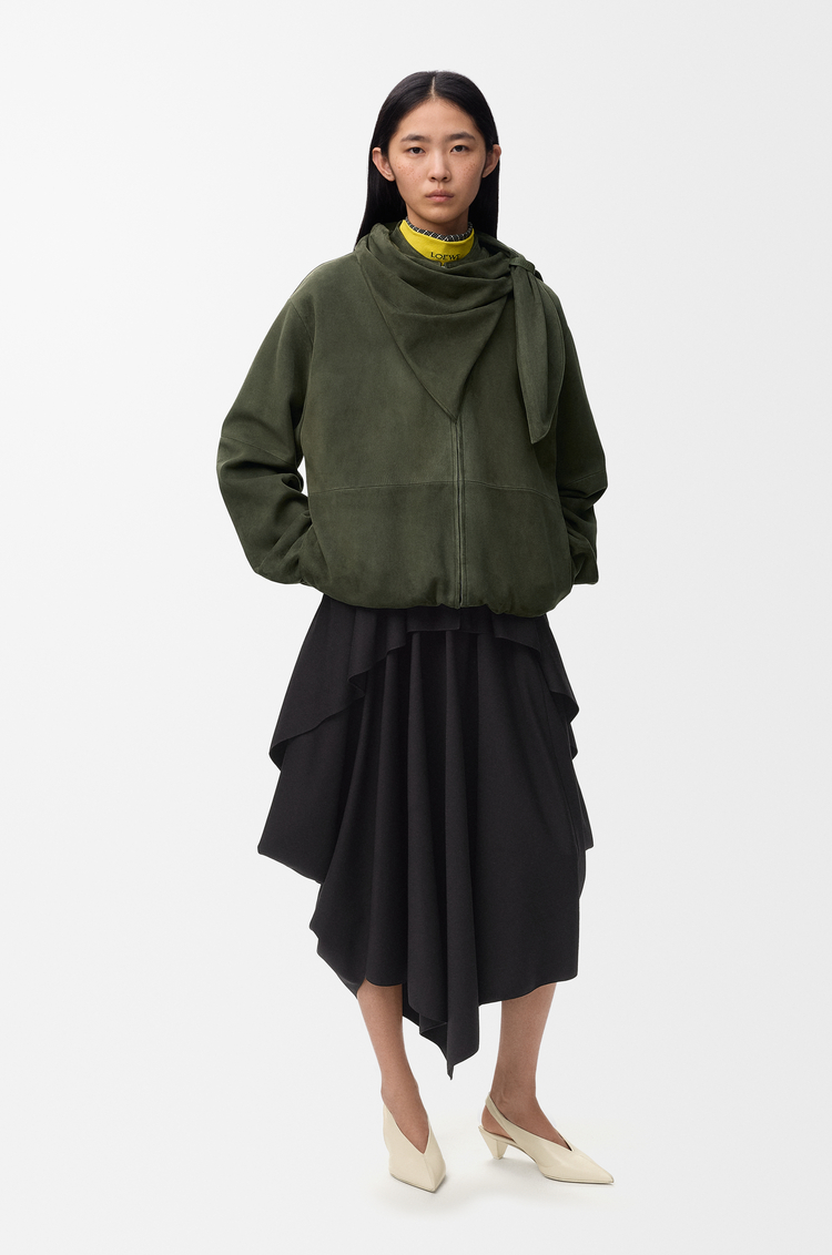 LOEWE Scarf jacket in suede Khaki Green