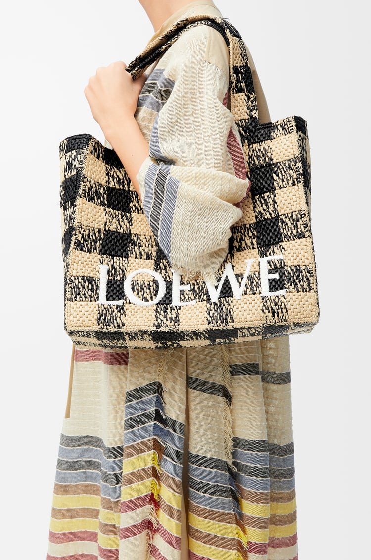 LOEWE Large LOEWE Font tote in raffia Natural/Black
