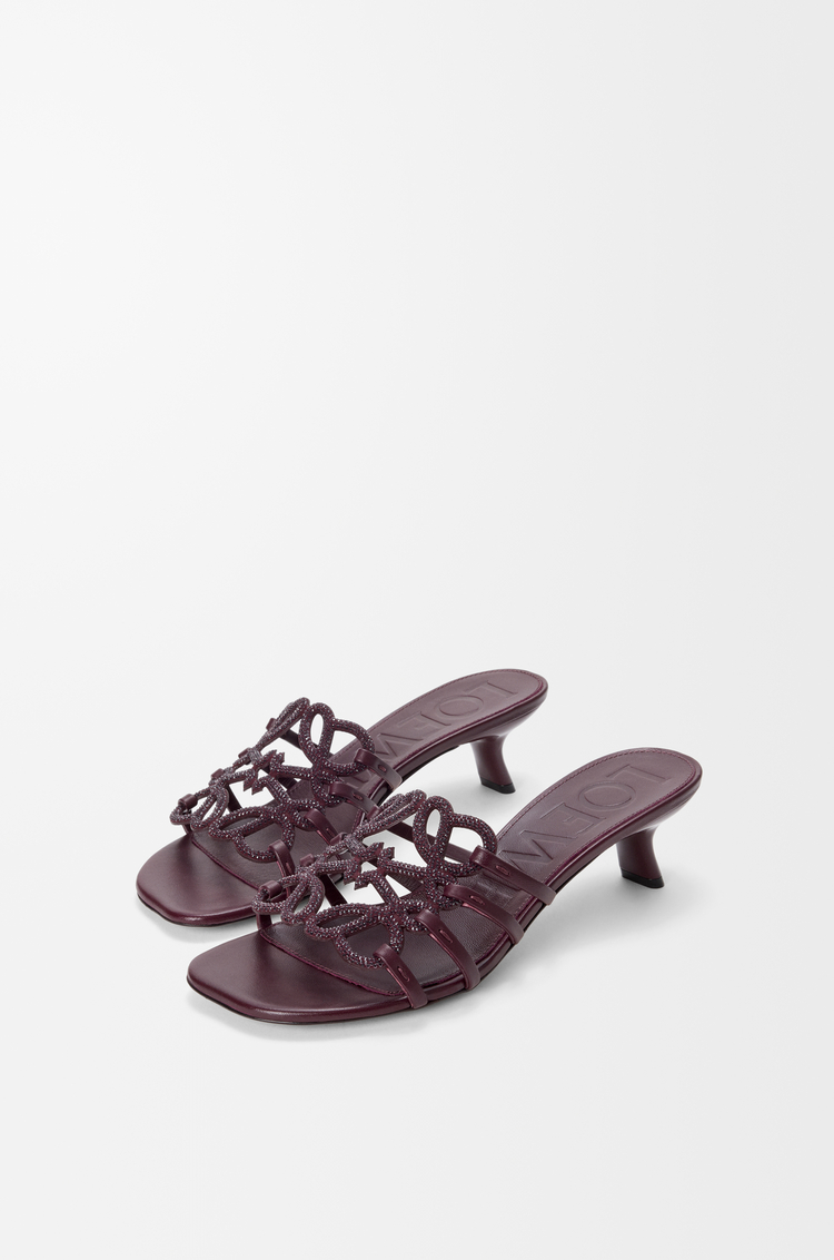 LOEWE Petal Anagram slide in rhinestone-embellished suede Dark Burgundy
