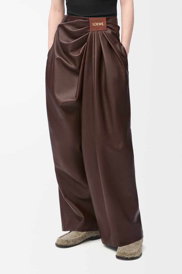 LOEWE Draped trousers in nappa lambskin Chocolate Brown