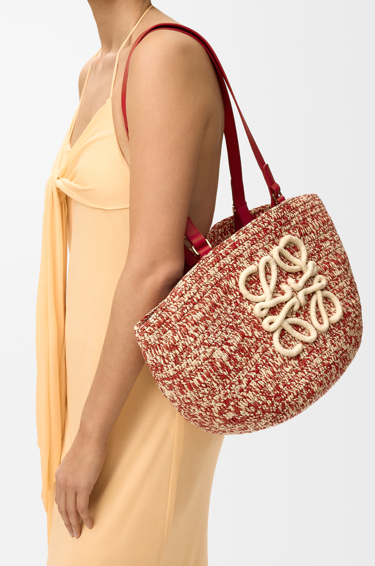 LOEWE Medium Eclipse basket in raffia and calfskin Red