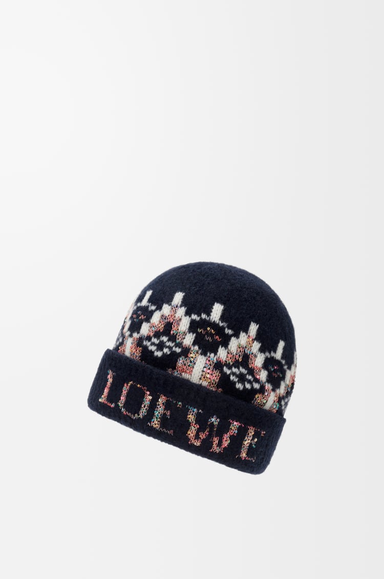 LOEWE Beanie in wool blend Navy/Multicolor