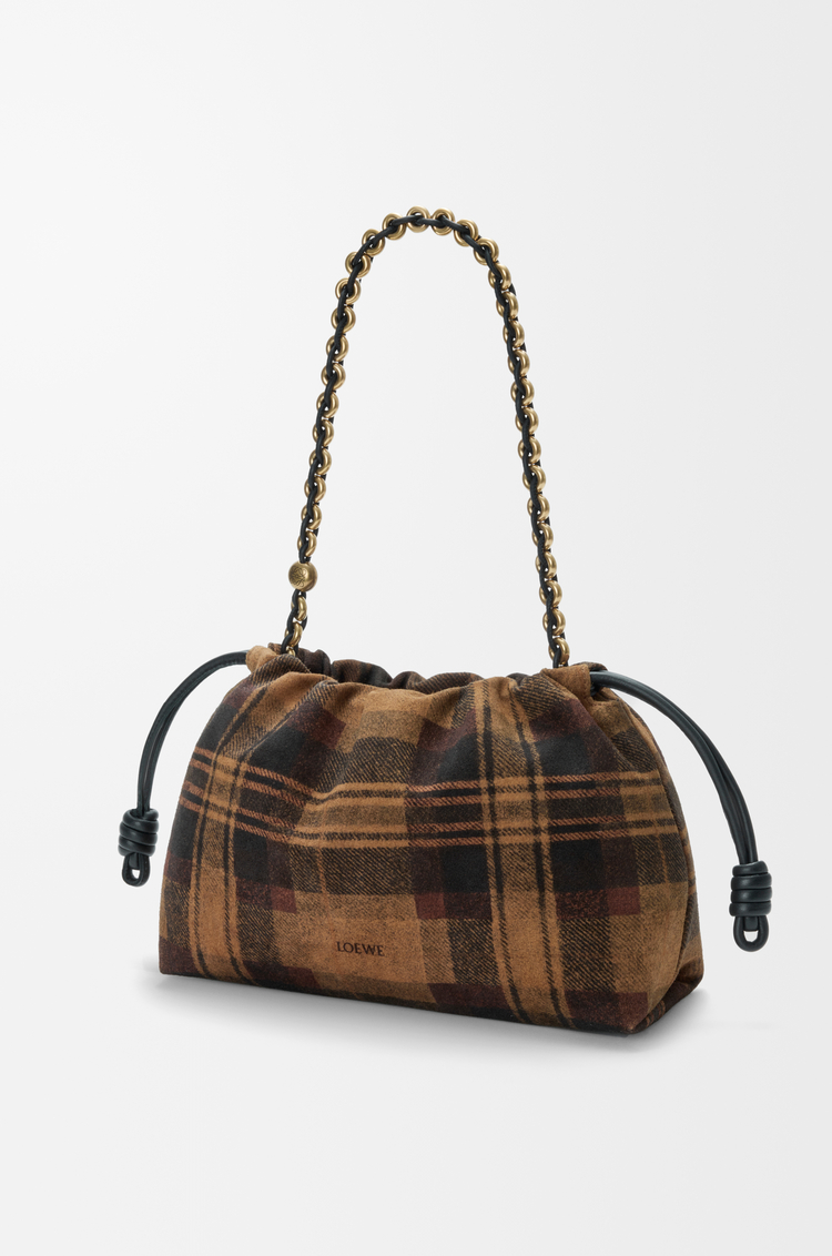 LOEWE Medium Flamenco purse in tartan suede Tan/Black