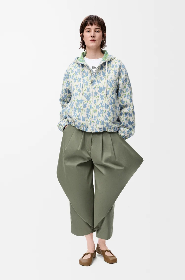 LOEWE Veste à capuche en laine et coton Blanc/Bleu