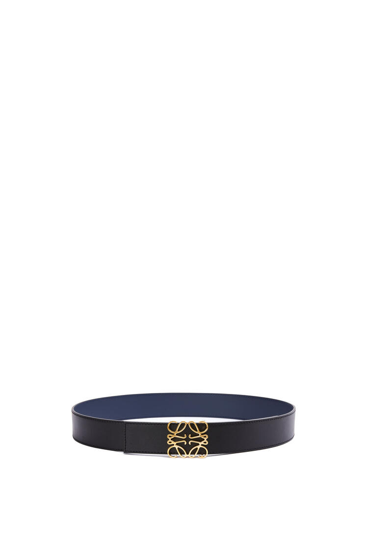 LOEWE Cinturón en piel de ternera lisa con anagrama y acabado de latón Negro/Oceano/Oro