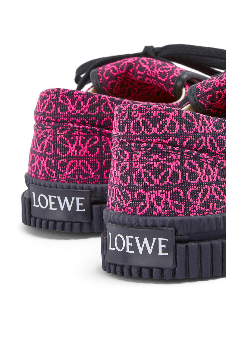LOEWE Flap sneaker in Anagram jacquard and calfskin Neon Pink/Deep Navy