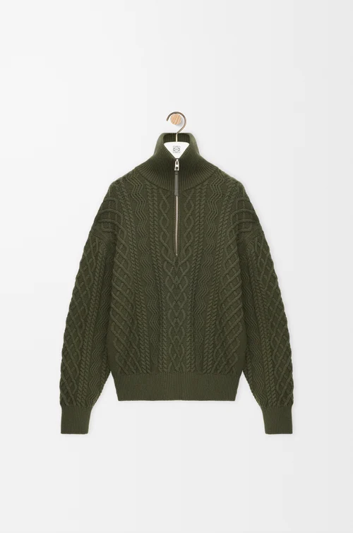 LOEWE Zip-up sweater in wool Khaki Green