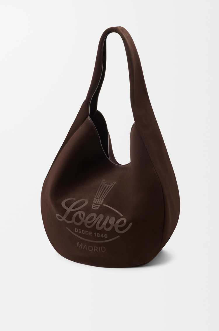 LOEWE 麂皮小牛皮 Roomy Hobo 包款 深棕色