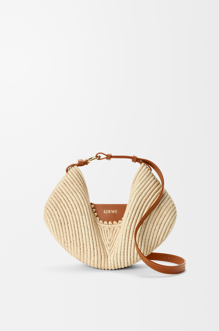 LOEWE Medium Loewe Swing bag in raffia and calfskin Natural/Tan