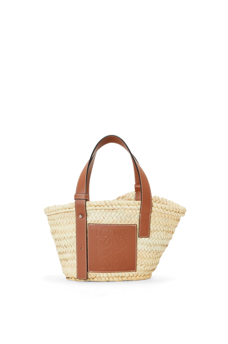 LOEWE Small Basket bag in raffia and calfskin 自然色/棕褐色
