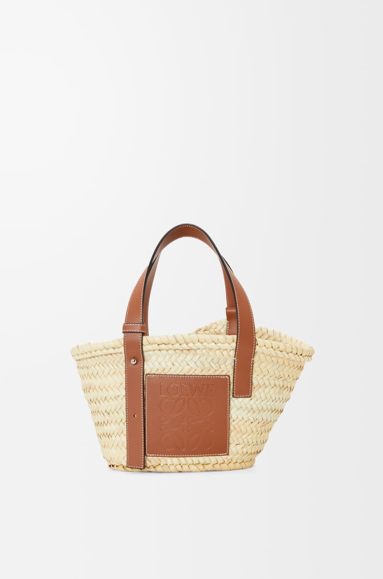 LOEWE Small Basket bag in palm leaf and calfskin 自然色/棕褐色