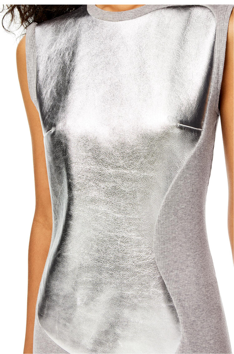 LOEWE Leather panel long dress in cotton Grey/Silver pdp_rd