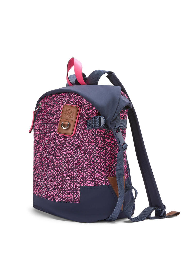 LOEWE Roll Top backpack in Anagram jacquard and nylon Neon Pink/Deep Navy