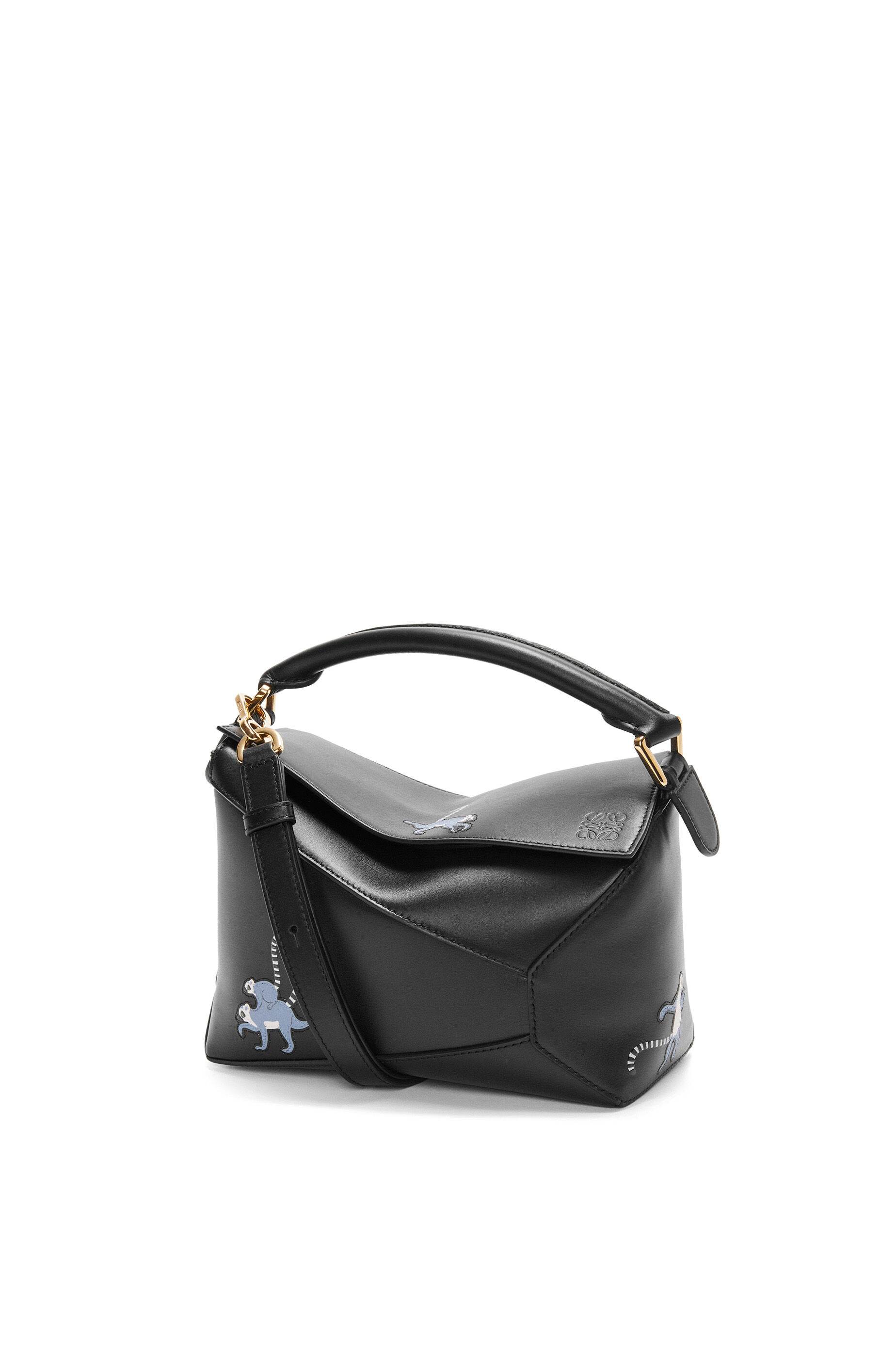 Lemur small Puzzle bag in satin calfskin Black LOEWE