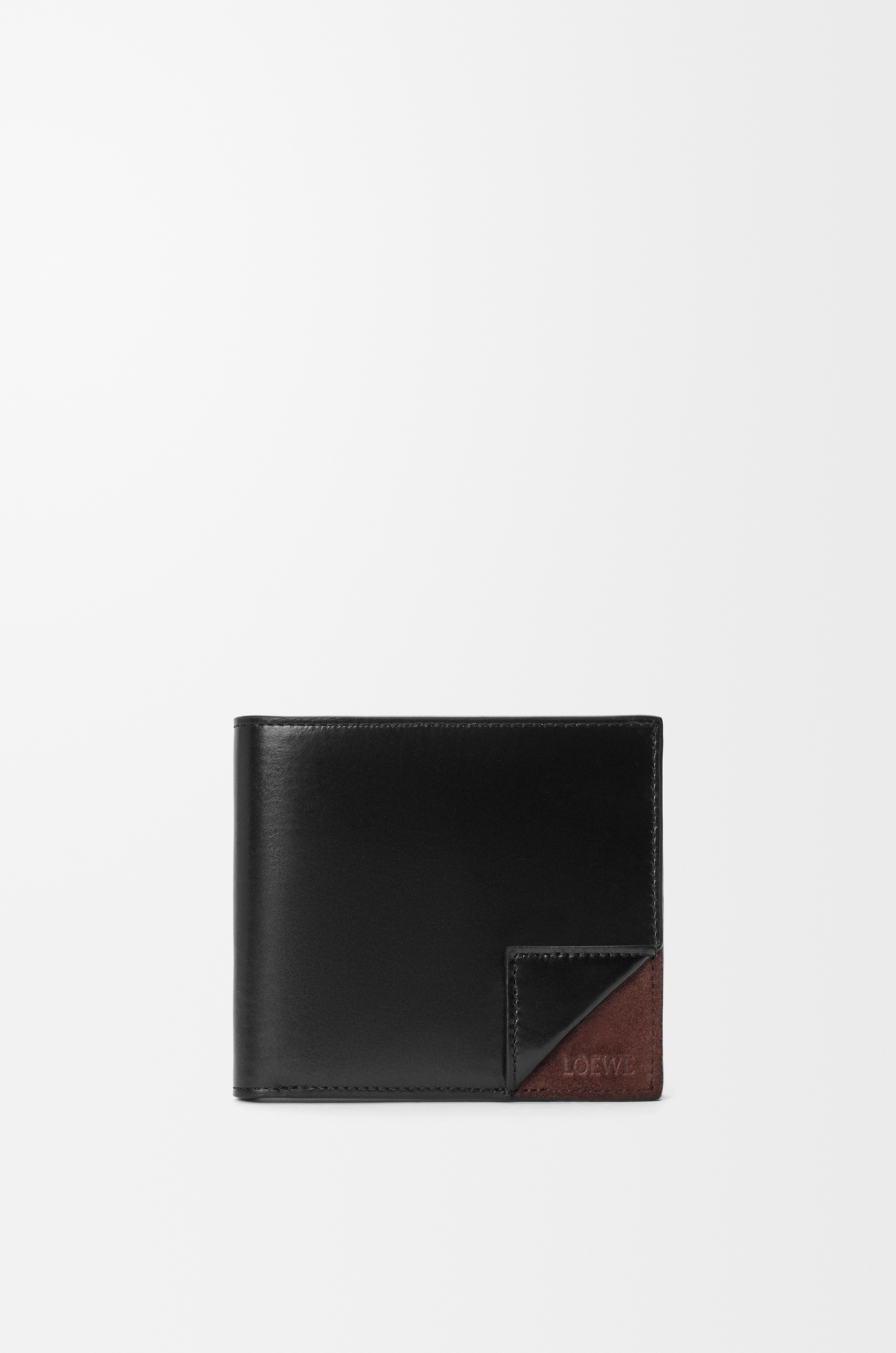 LOEWE 柔软粒面牛皮革和绒面革 Switch 双折硬币钱包 黑色/咖啡色