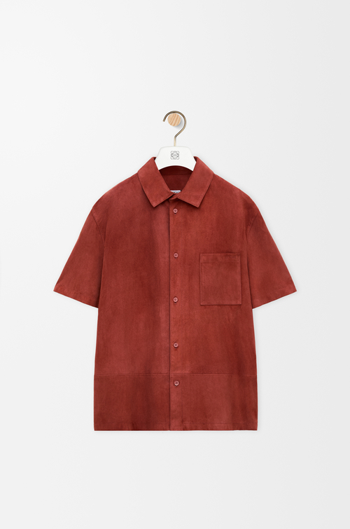 LOEWE 麂皮山羊皮短袖襯衫 深橘色