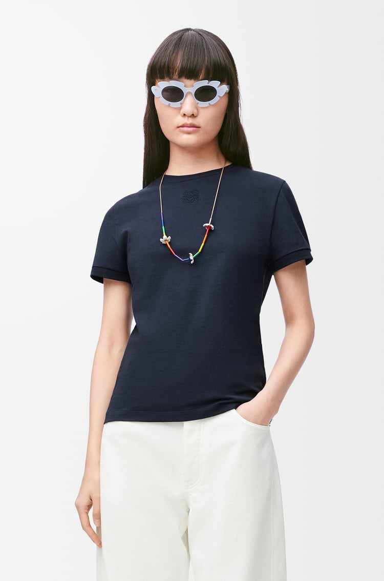 LOEWE Camiseta con encaje en algodón Azul Marino