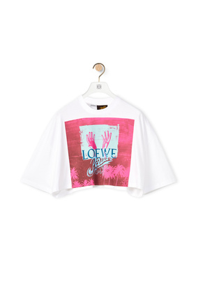 LOEWE 棉質棕櫚短版 T 恤 白色/多色拼接