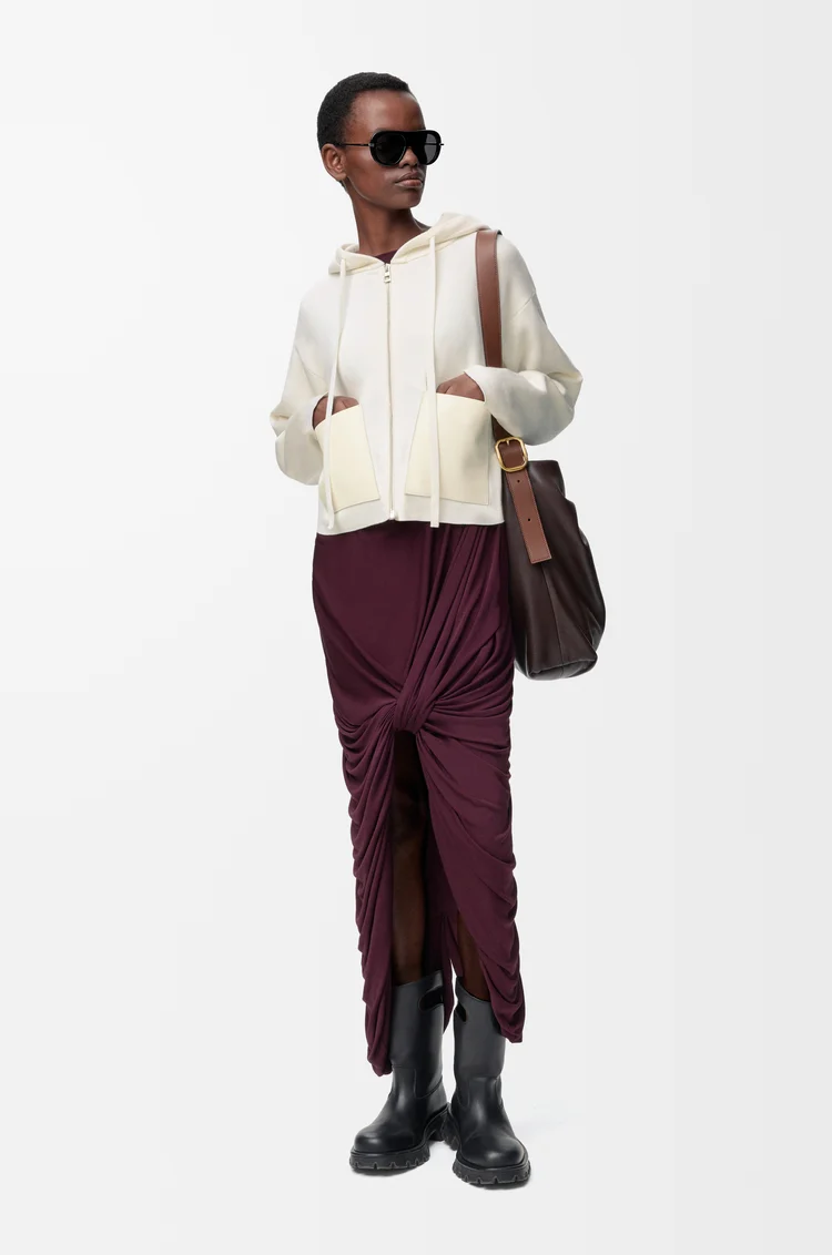 LOEWE Sudadera con capucha y cremallera en lana Blanco