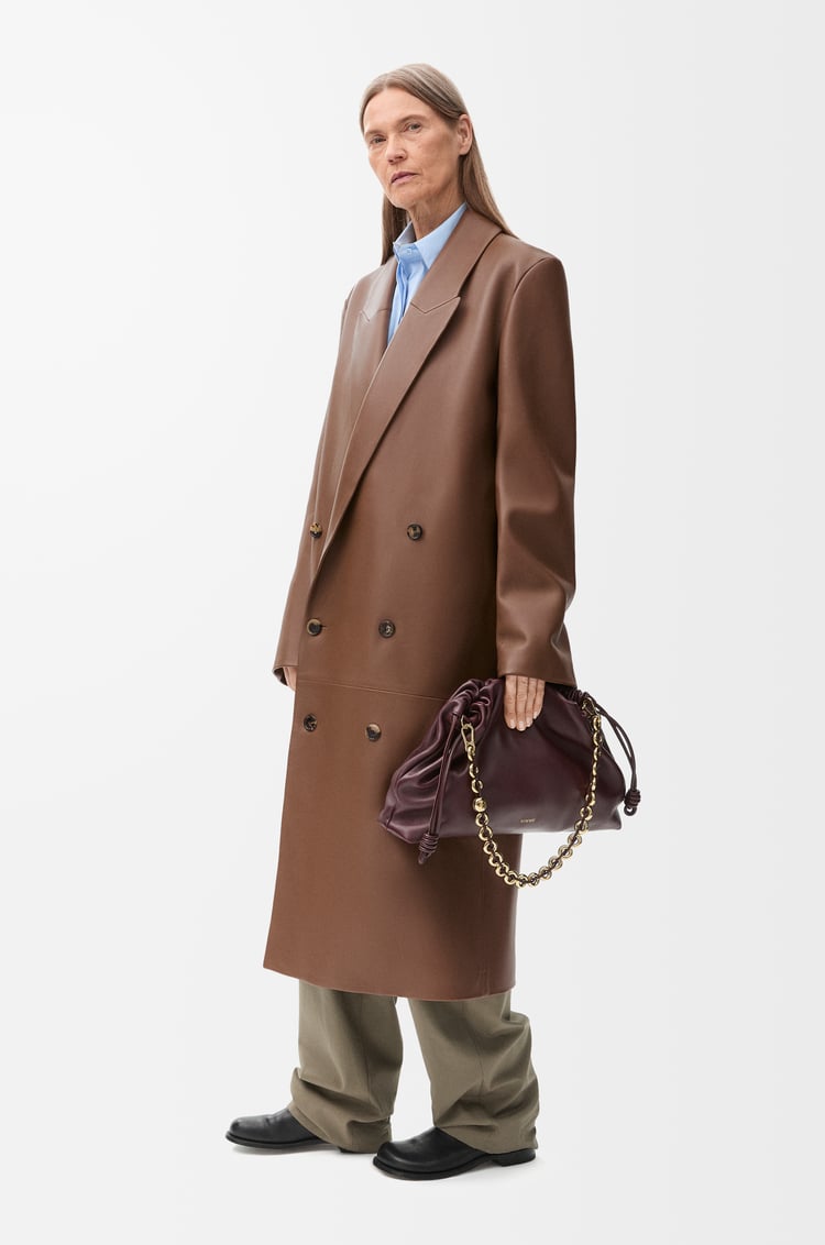 LOEWE Manteau croisé en cuir d'agneau nappa Winter Brown