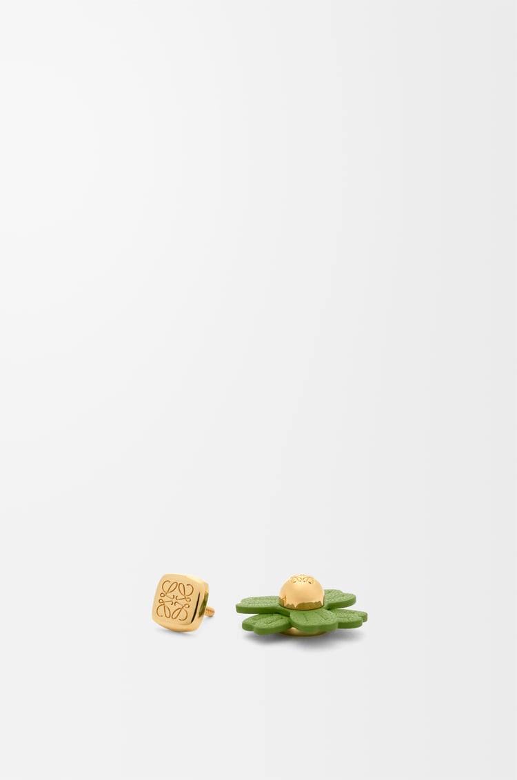 LOEWE Flower pin in calfskin Green