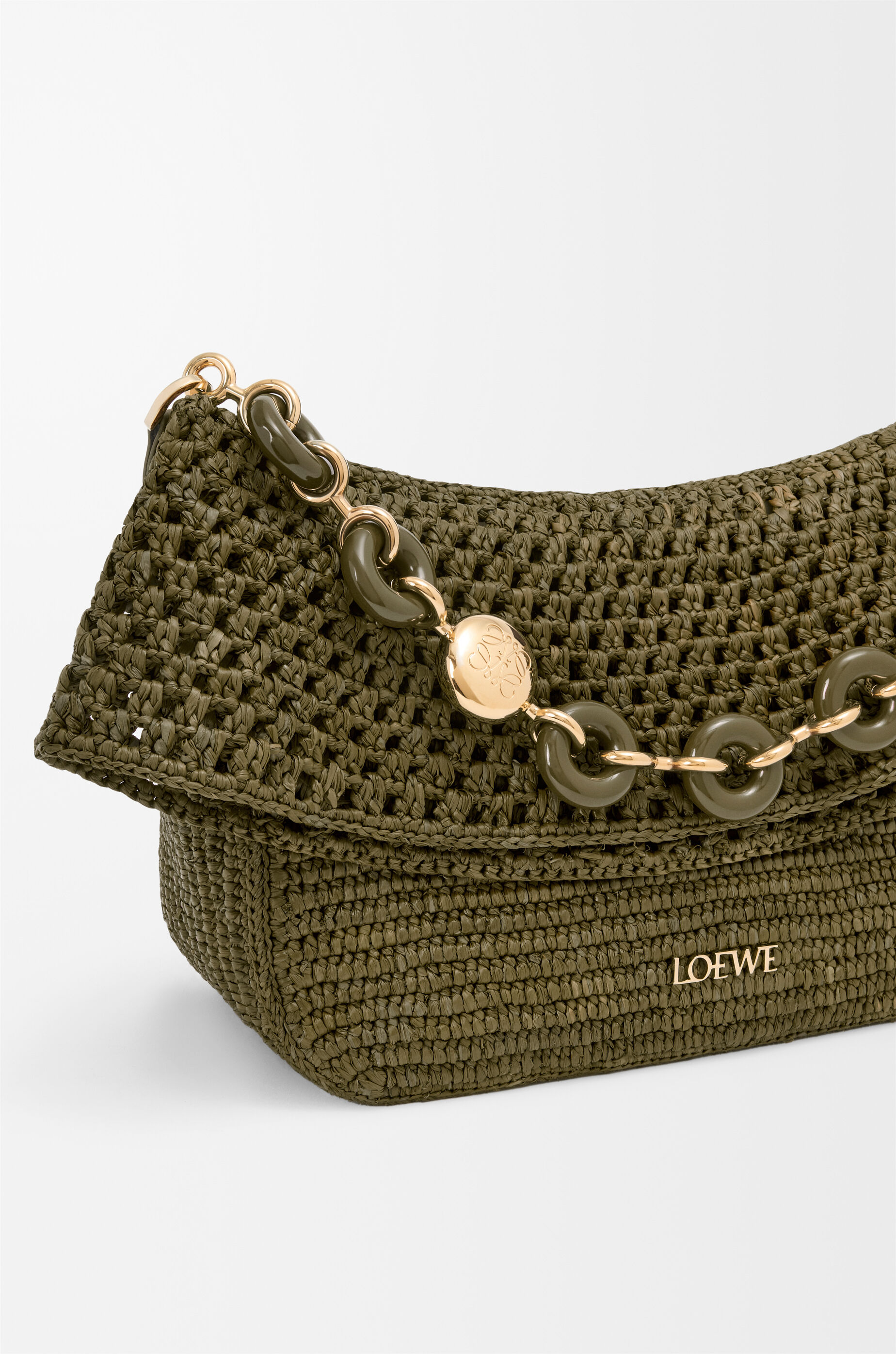 Medium Ola bag in raffia and calfskin Green - LOEWE USA Official