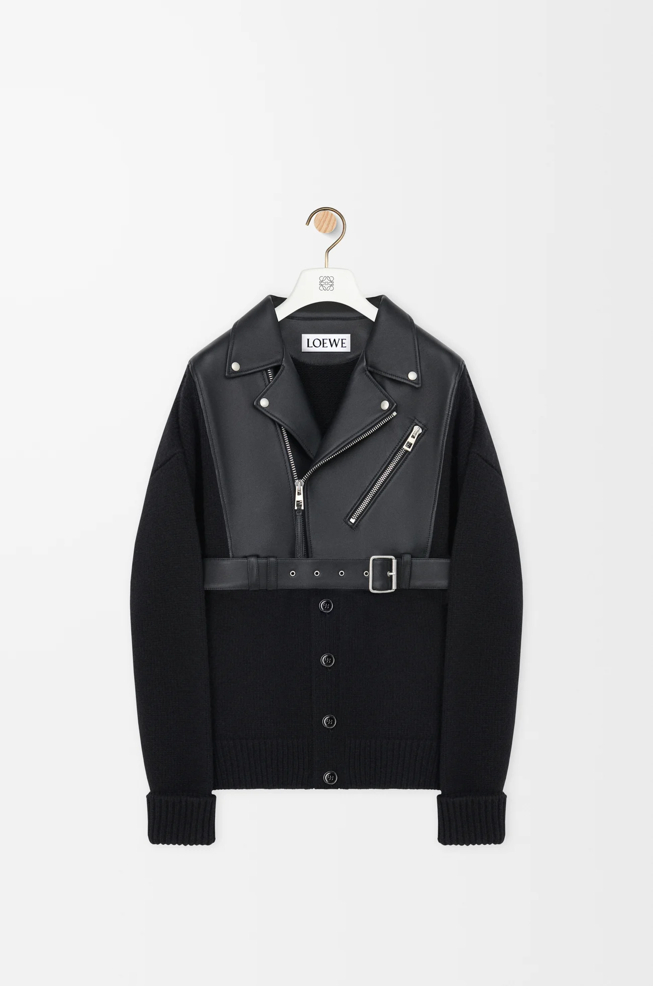 LOEWE Cardigan ibrida in nappa di agnello e lana Nero/Nero