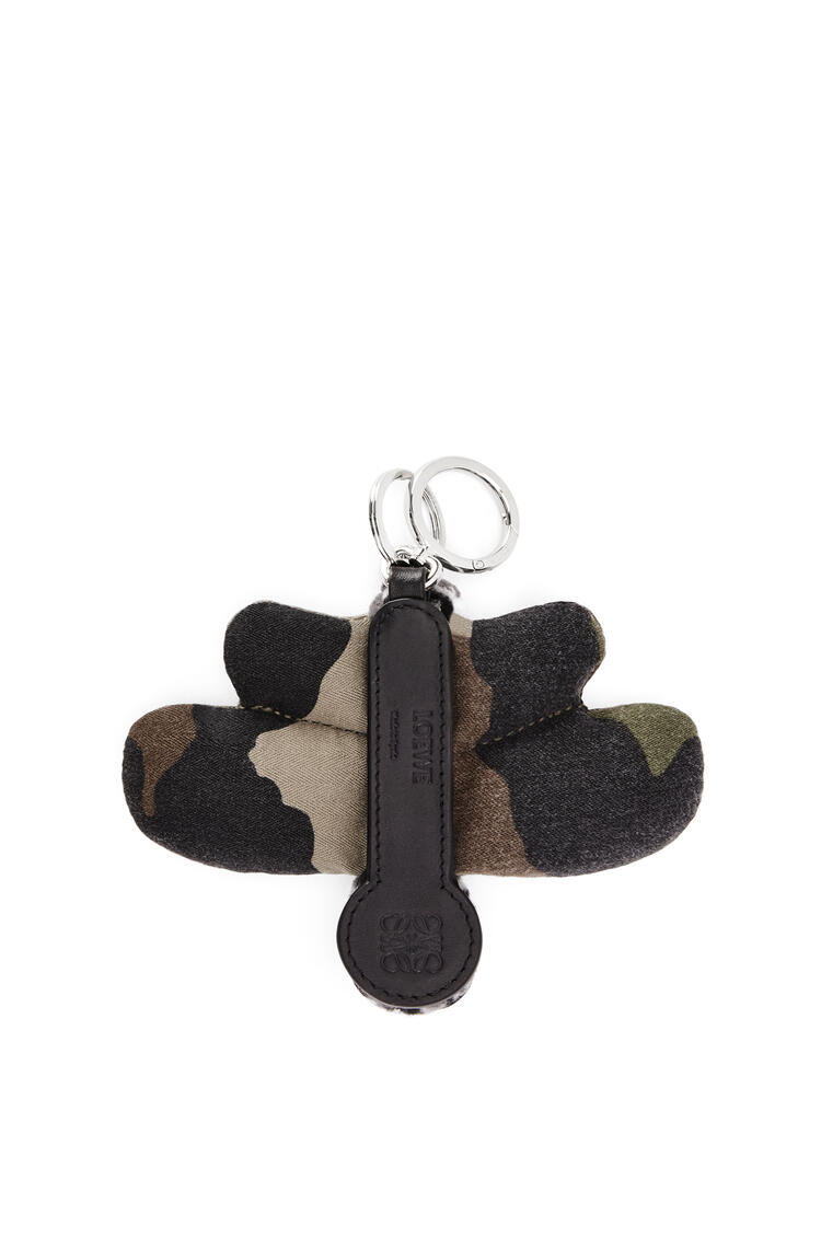 LOEWE Dragonfly charm in upcycled textile and calfskin Khaki Green/Pink