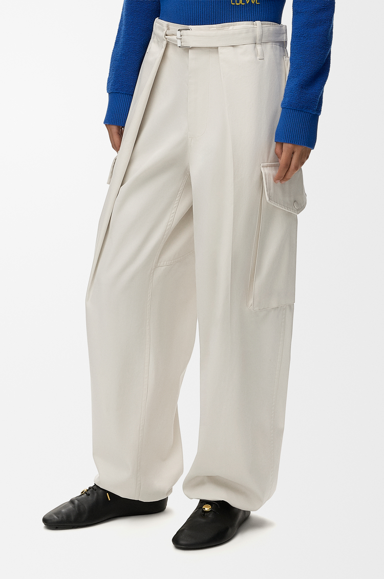 LOEWE Cargo trousers in cotton and silk Ivory