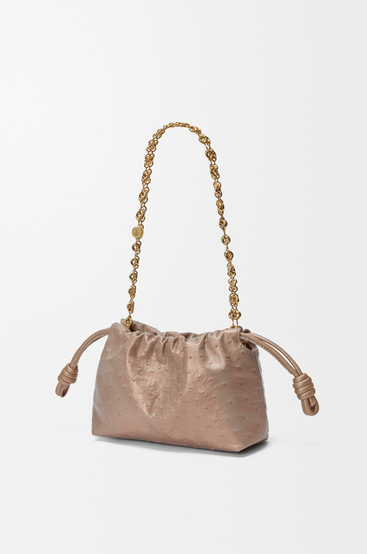 LOEWE 迷你珍珠光澤鴕鳥皮 Flamenco Purse 包款 象牙白