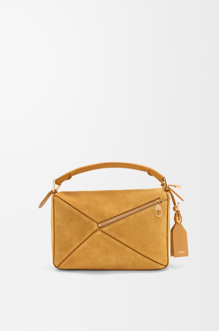 LOEWE Small Featherlight Puzzle bag in suede Ocra