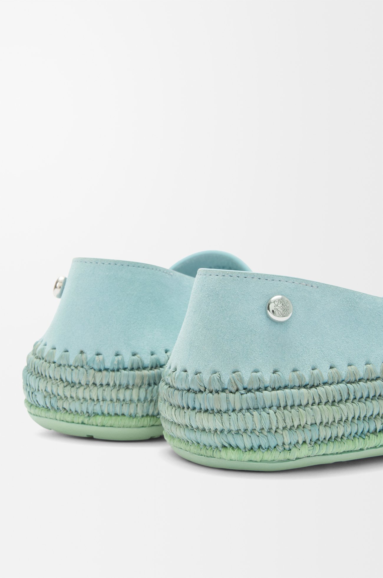 LOEWE Rio slipper in suede and raffia Light Blue