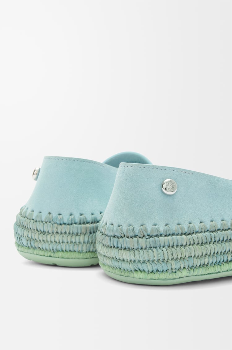 LOEWE Rio slipper in suede and raffia Light Blue