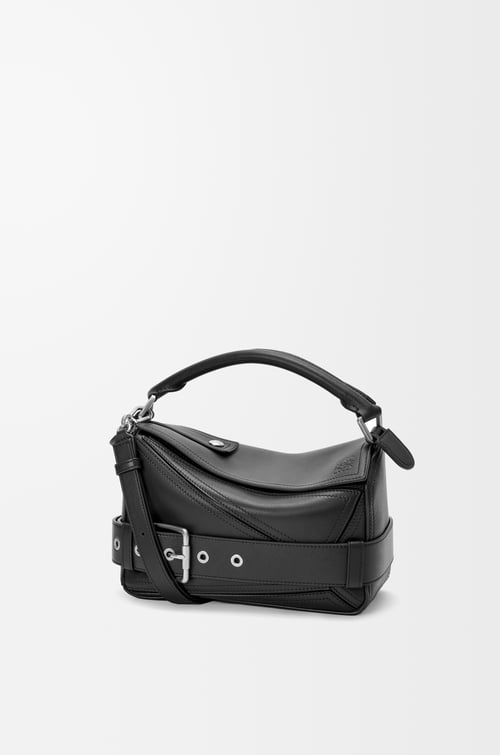 LOEWE Small Puzzle Biker bag in shiny calfskin Black