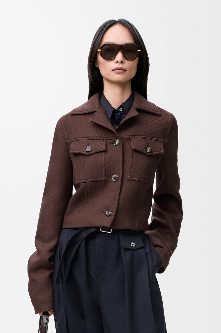 LOEWE Veste courte en laine Marron Foncé