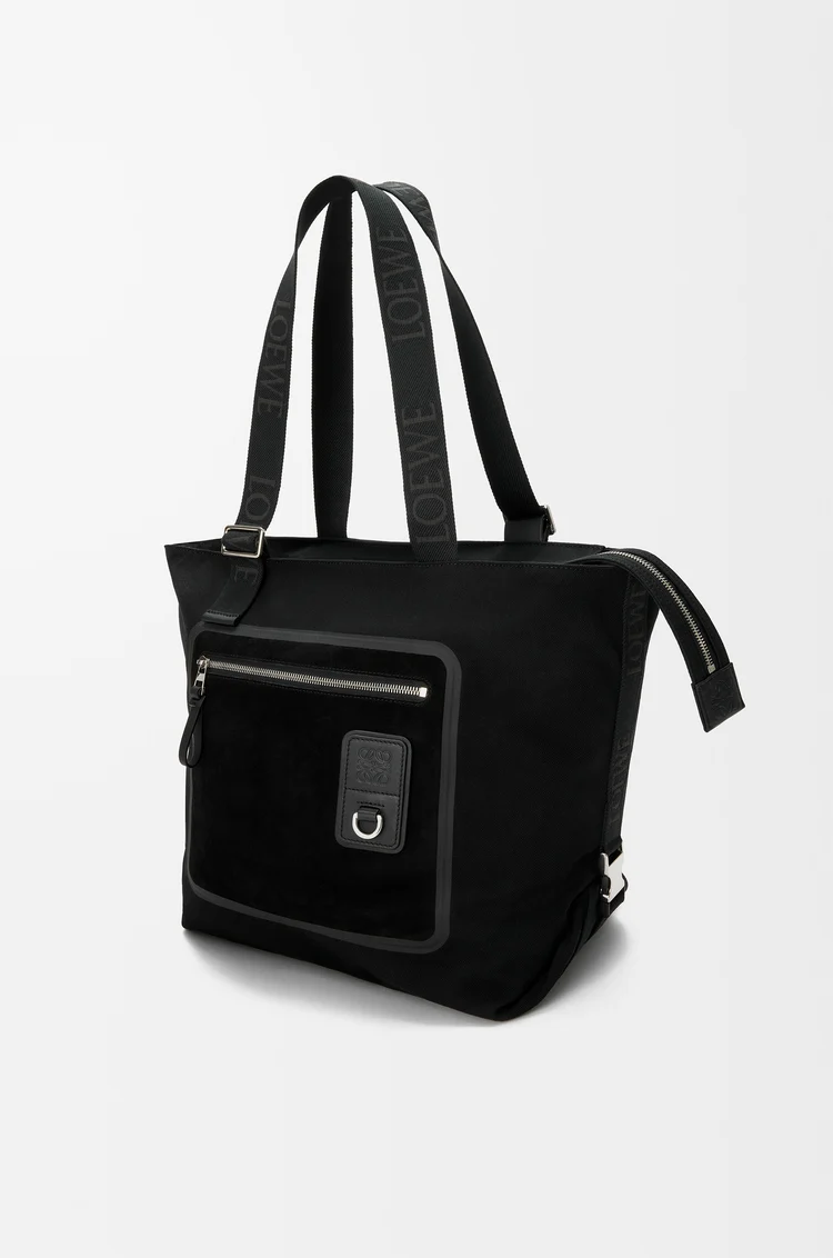 LOEWE Flex Tote Bag mit Reißverschluss aus Canvas und Veloursleder Schwarz
