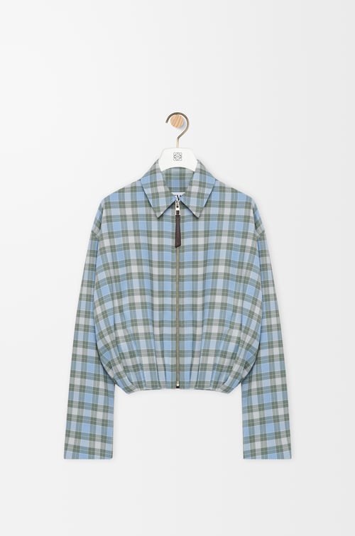 LOEWE Drapierte Jacke aus Wollmischung Hellblau/Weiß