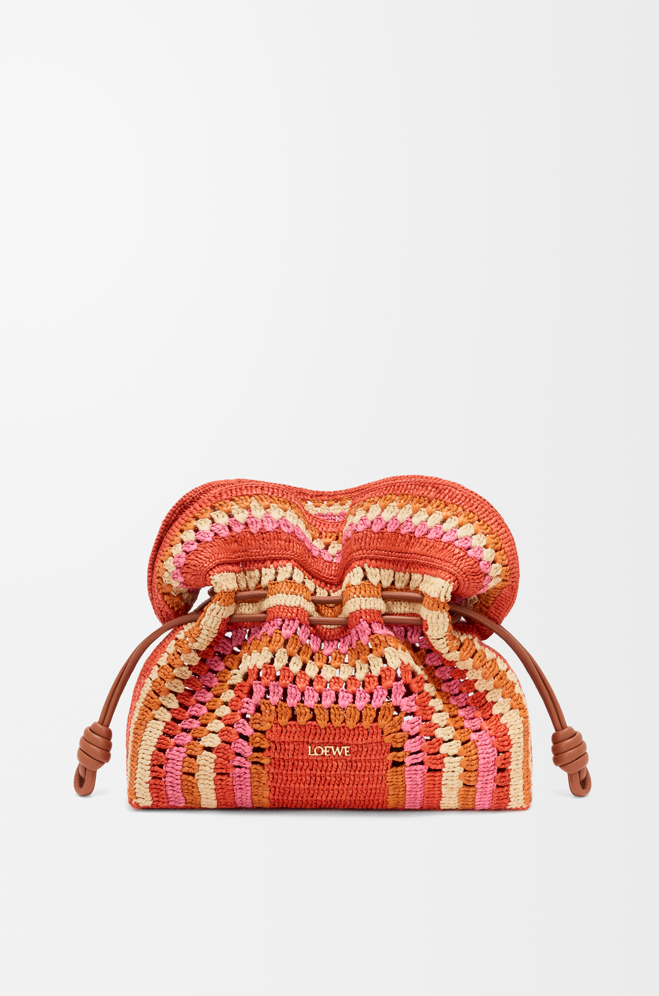 LOEWE Bolso Flamenco clutch mediano en rafia y piel de ternera Naranja Brillante/Rosa