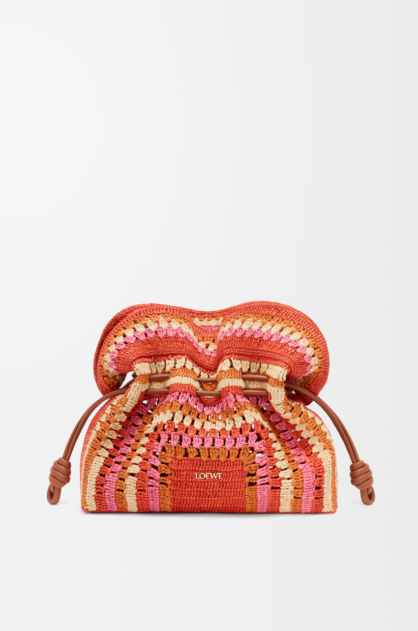 Medium Flamenco clutch in raffia and calfskin