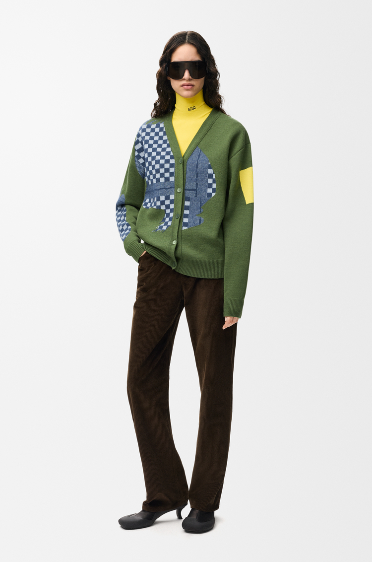 LOEWE Cárdigan en lana Verde Caqui/Multicolor