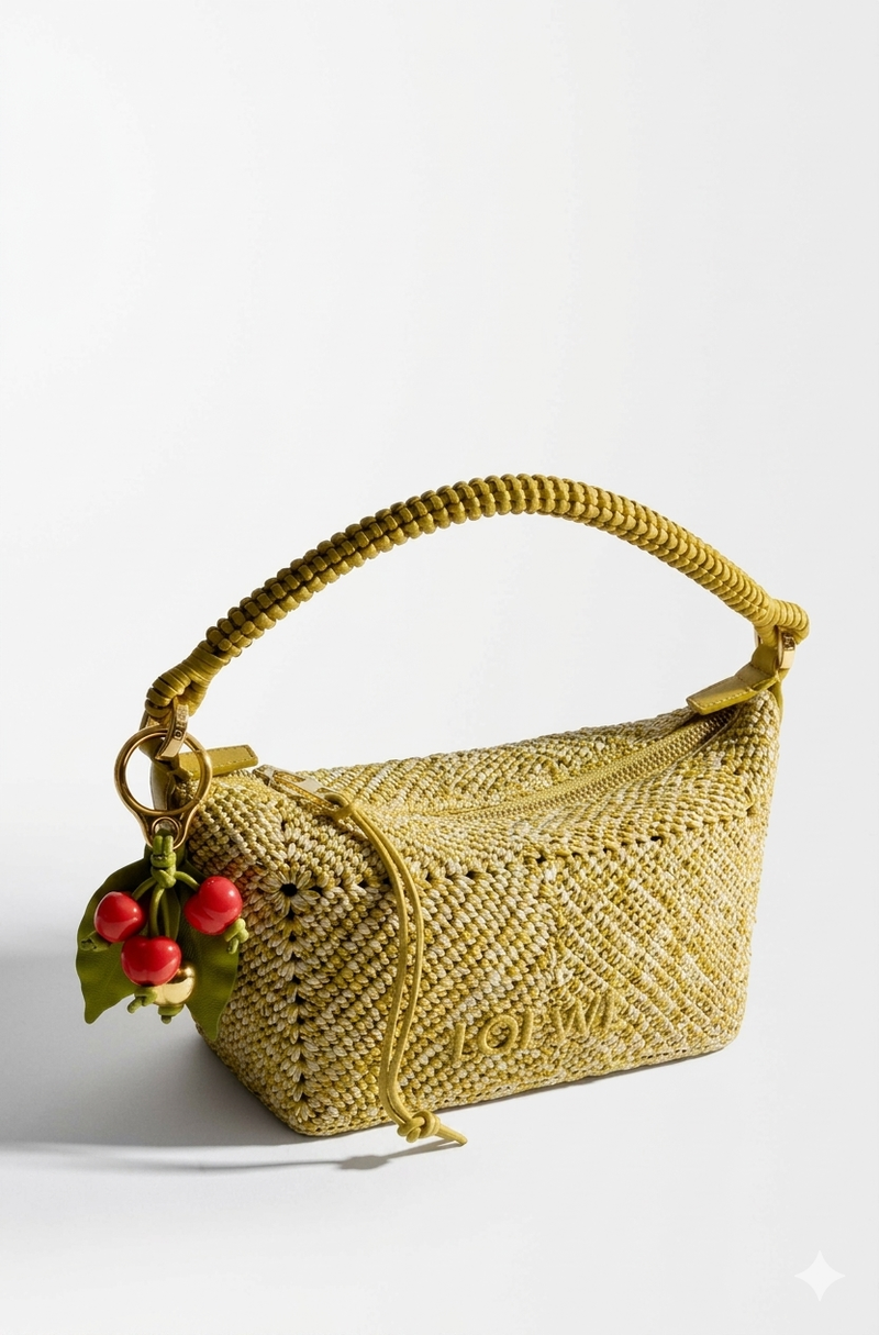 LOEWE Cala mini bag in melange raffia Mustard