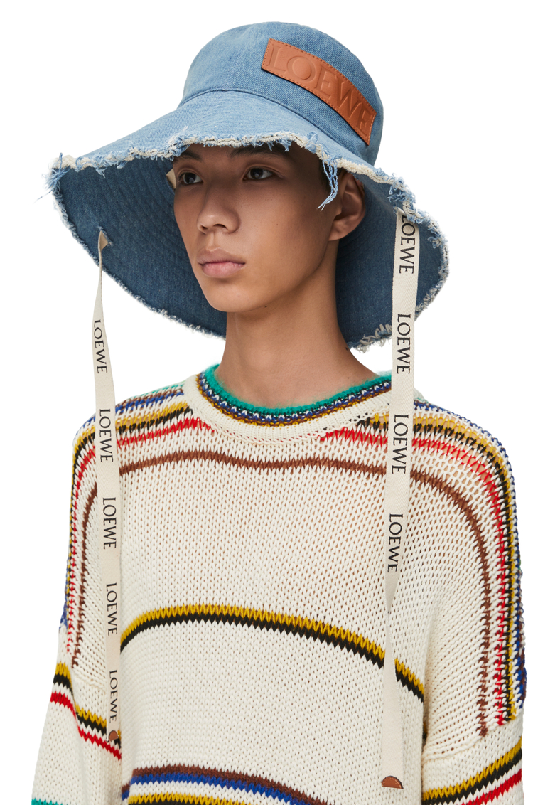 Frayed fisherman hat in denim and calfskin Blue Denim - LOEWE