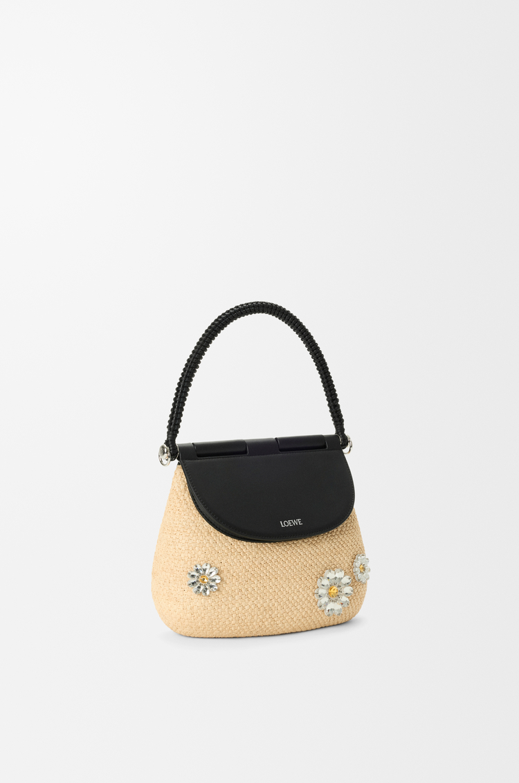 LOEWE Medium Pescador bag in raffia and calfskin Natural/Black
