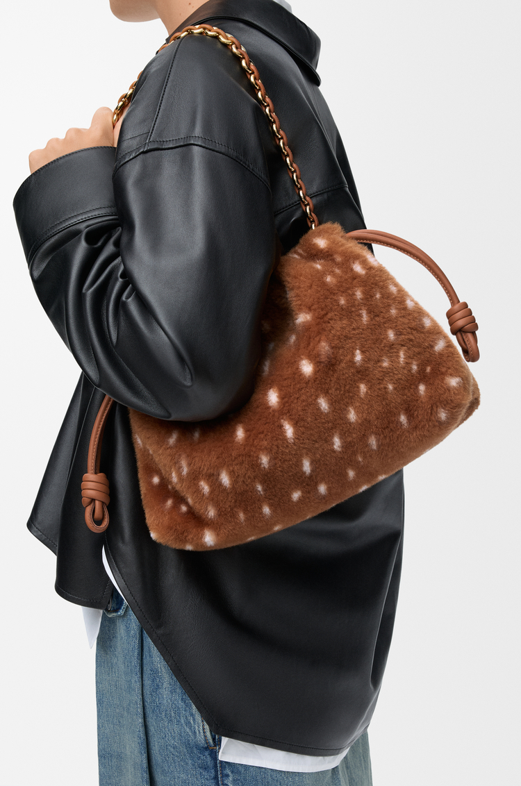 LOEWE Medium Flamenco purse in printed shearling Brown/White