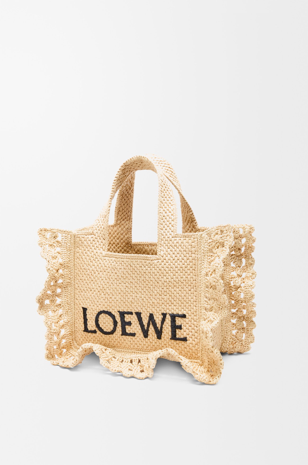 LOEWE Small LOEWE Font tote in raffia Natural
