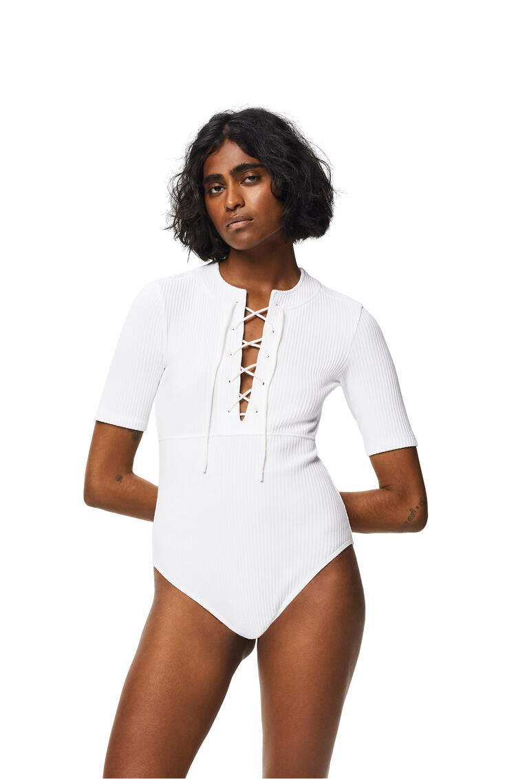 LOEWE Lace-up bodysuit in cotton Optic White