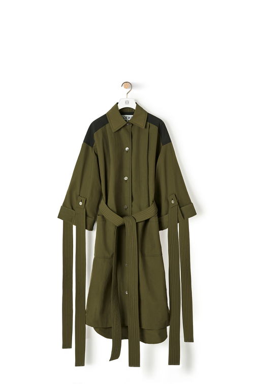 LOEWE NYLON OVERSIZE COAT Black/Khaki Green
