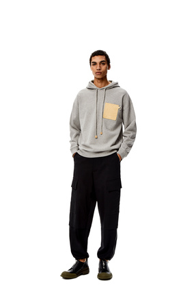 LOEWE Anagram leather patch hoodie in cotton Grey plp_rd